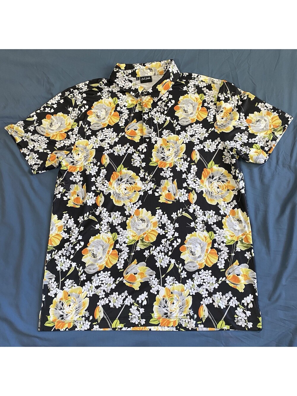 Bad Birdie Golf Polo Shirt Mens Large Multicolor Floral Performance Shirt